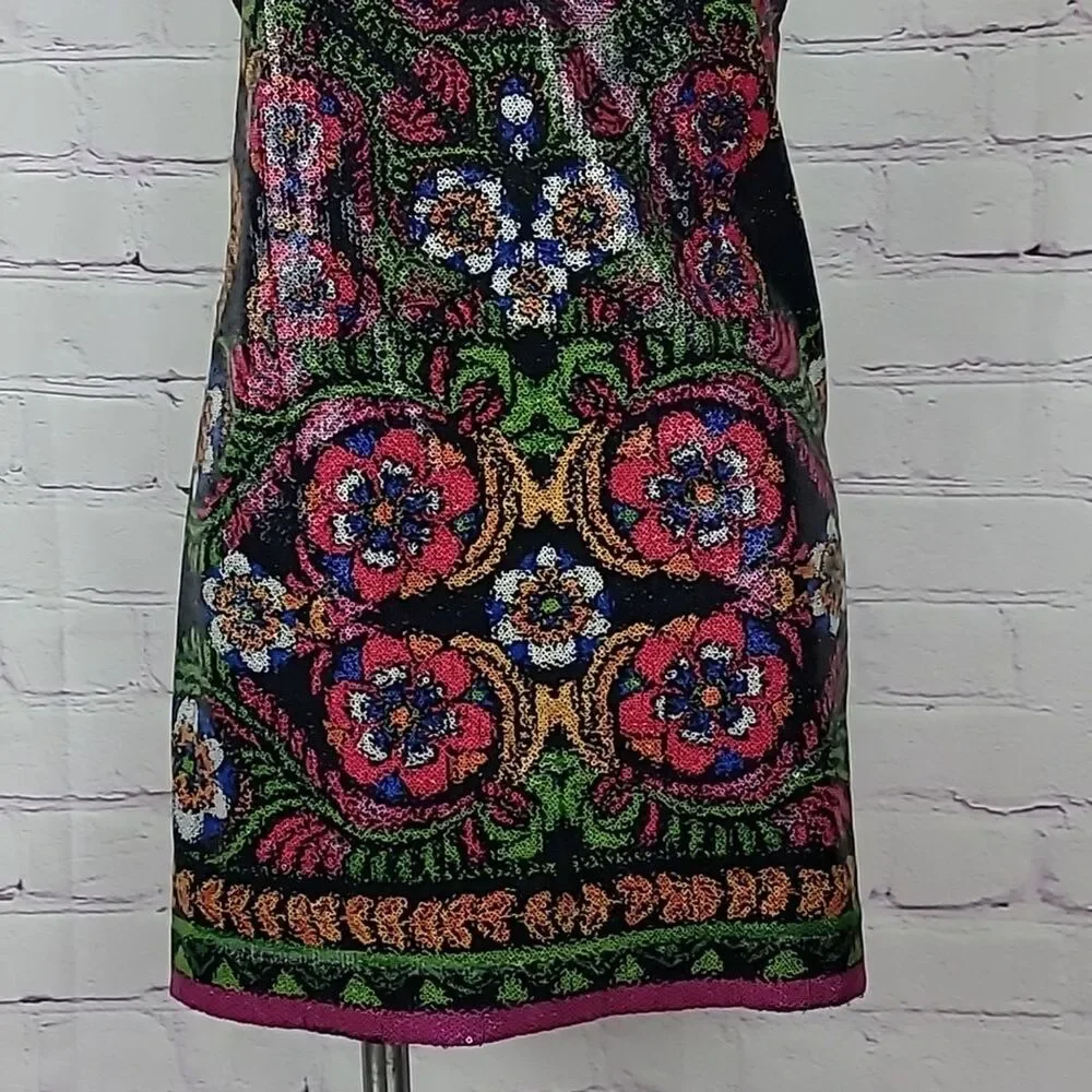 Free People Tangier Floral Boho-chic Sequins Sleeveless Mini Dress. Size XS